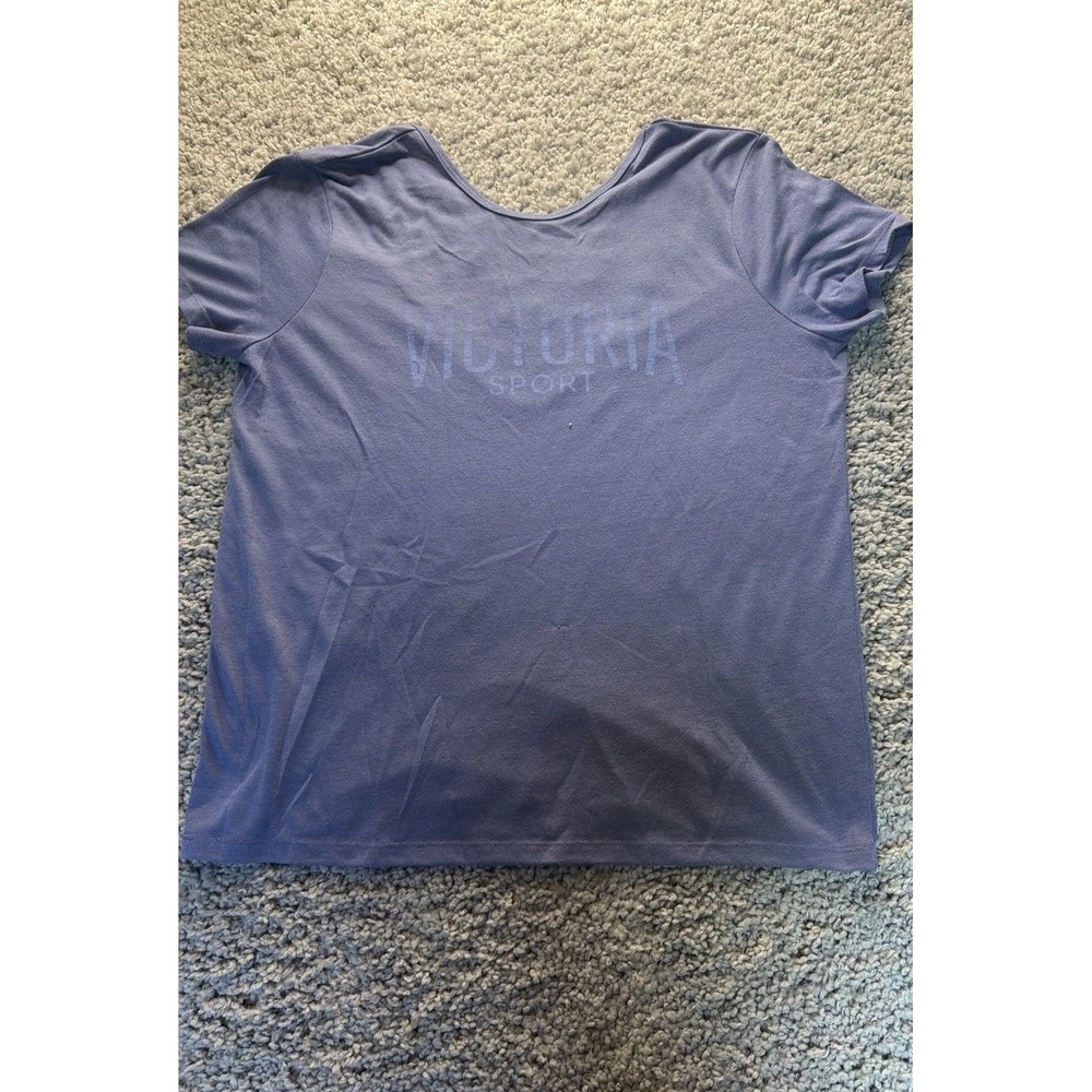 Victoria Sport Purple Scoop Back Short Sleeve Logo Activewear T-Shirt Large